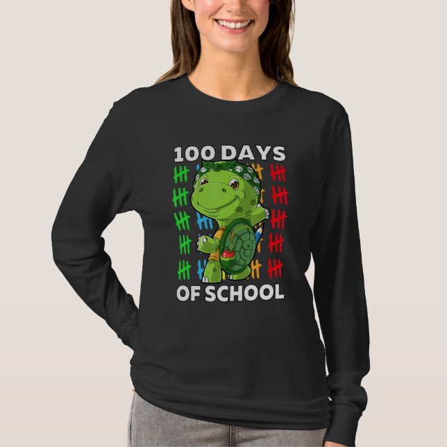 Camiseta Feliz 100° Día del Profesor de Tortuga Escolar 100 (Anverso)