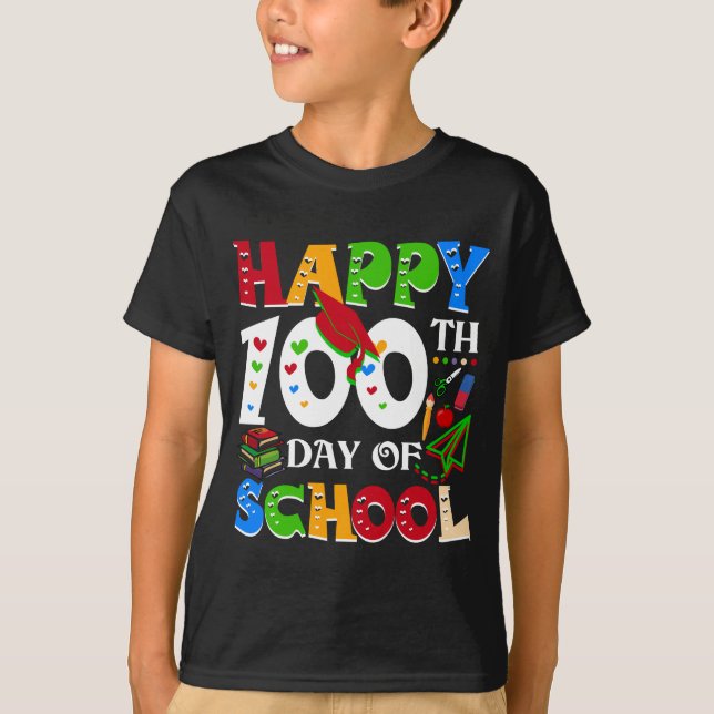 Camiseta Feliz 100° Día del Profesor Escolar Arcoiris (Anverso)