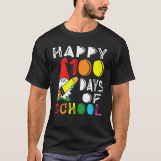 Camiseta Feliz 100 Días De Colegio Gnomo Profesor Estudiant