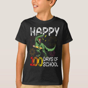 Camiseta feliz 100 días de dinosaurio escolar t rex