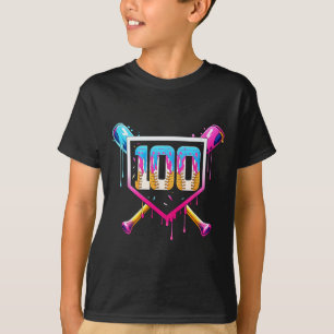 Camiseta Feliz 100 Días De Escuela Béisbol Goteo 100º Día O