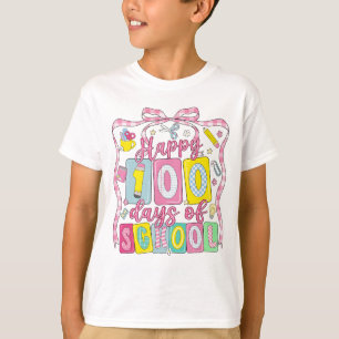 Camiseta Feliz 100 Días de Escuela Lazo Rosa