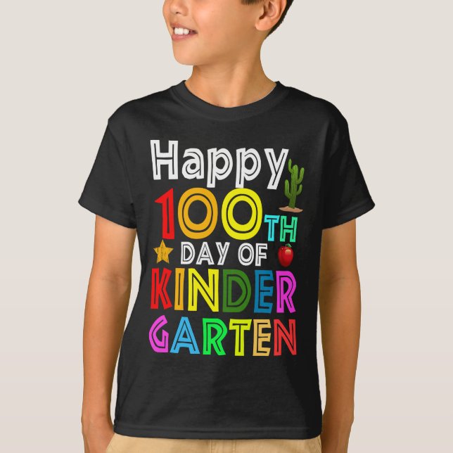 Camiseta feliz 100 días de kindergarten 100 días de escuela (Anverso)