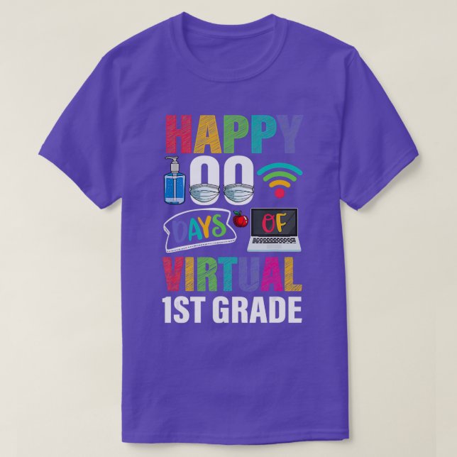 Camiseta Feliz 100 días de profesores virtuales de primer g (Diseño del anverso)