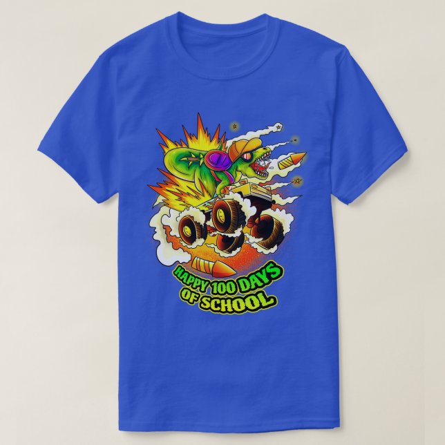 Camiseta feliz 100 días del camión monstruo de los dinosaur (Diseño del anverso)