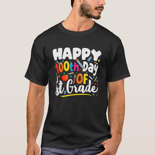 Camiseta Feliz 100 Días Escolares Para Maestros De 1er Grad (Anverso)