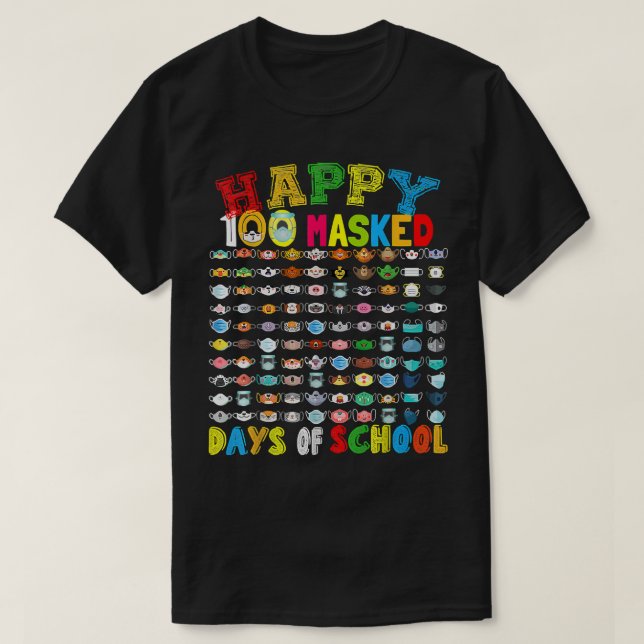 Camiseta Feliz 100 Masked Day de la escuela 100 máscaras di (Diseño del anverso)