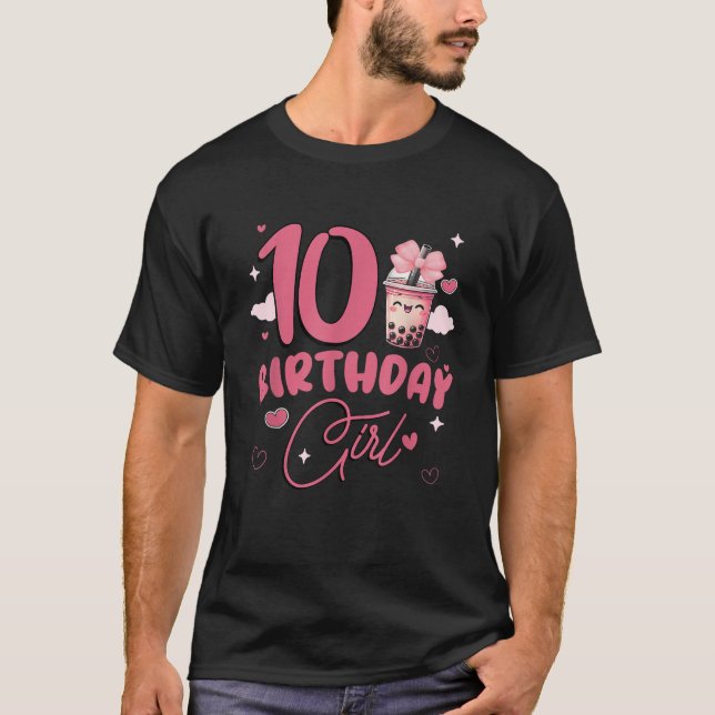 Camiseta Feliz 10 aniversario Chica Cute Bow Rosa Bubble Bo (Anverso)