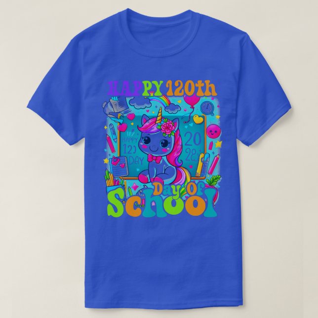 Camiseta Feliz 120° Día de la Escuela Niños Unicornios 120  (Diseño del anverso)