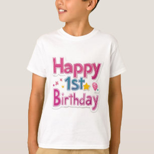 Camiseta Feliz 1er Cumpleaños – Diseño Rosa Lindo y Colorid