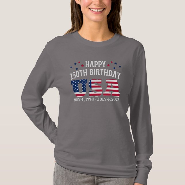 Camiseta Feliz 250 cumpleaños EE. UU. 4 de julio (Anverso)