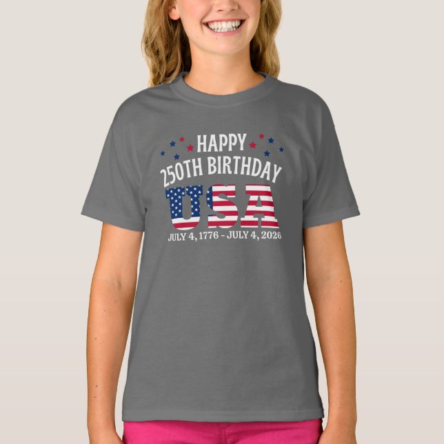 Camiseta Feliz 250 cumpleaños EE. UU. 4 de julio (Anverso)