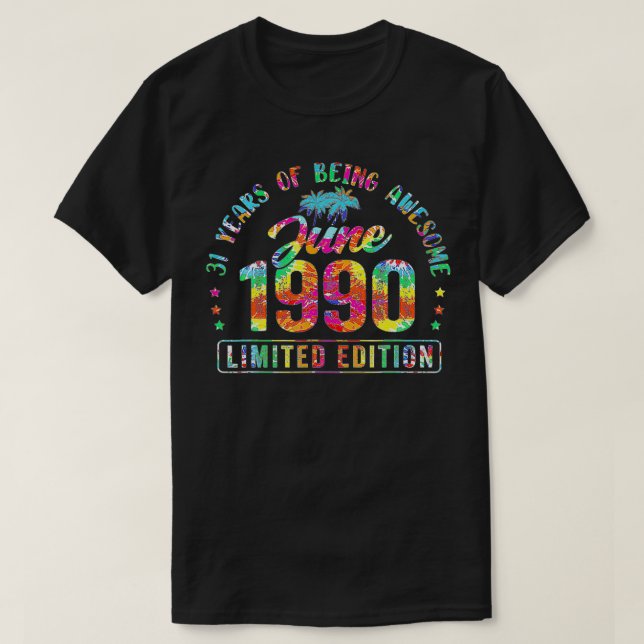 Camiseta Feliz 31º cumpleaños, añada, junio de 1990, 31 año (Diseño del anverso)