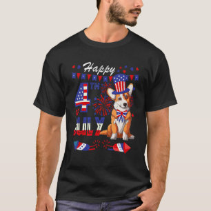 Camiseta Feliz 4 de julio bandera americana Corgi fuegos ar