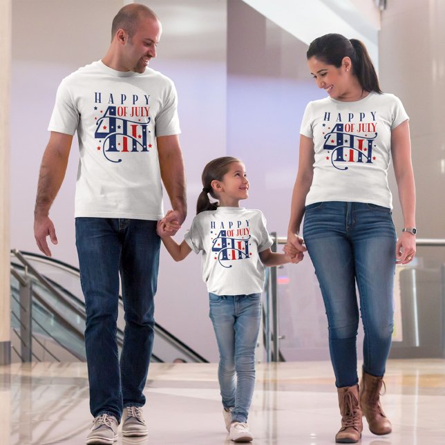 Camiseta Feliz 4 de julio Blanco Rojo y Azul (Subido por el creador)