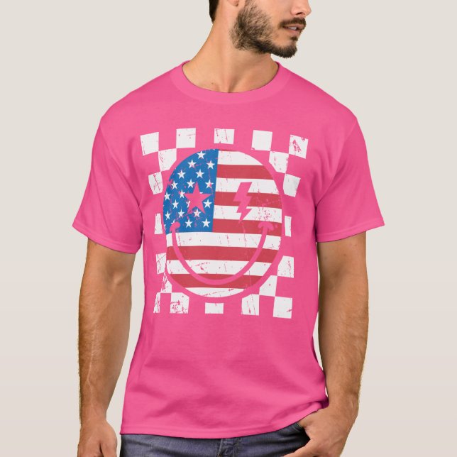 Camiseta Feliz 4 de Julio Cara Sonriente Groovy Rojo Blanco (Anverso)