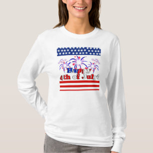 Camiseta Feliz 4 de julio con fuegos artificiales