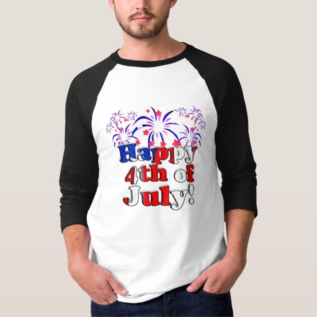 Camiseta Feliz 4 de julio con fuegos artificiales (Anverso)
