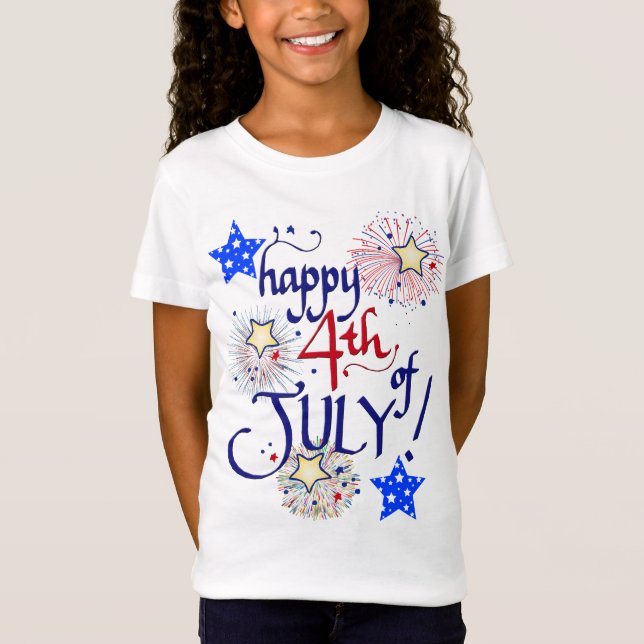 Camiseta ¡Feliz 4 de julio! con fuegos artificiales y estre (Anverso)
