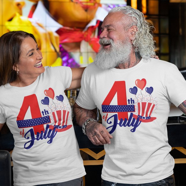 Camiseta Feliz 4 de julio con Gorras, globos (Subido por el creador)