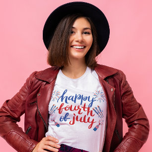 Camiseta Feliz 4 de julio de fuegos artificiales de la tipo