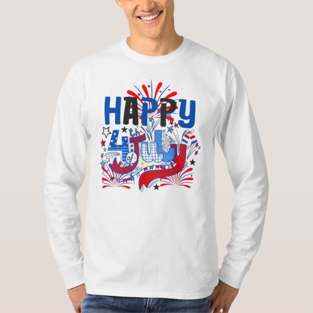 Camiseta Feliz 4 de julio de fuegos artificiales USA-63261 (Anverso)