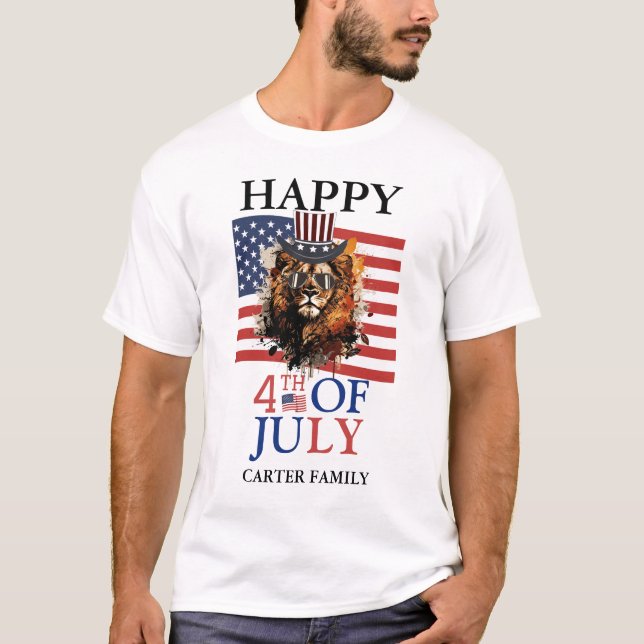 Camiseta Feliz 4 de julio Día de la Independencia Azul Blan (Anverso)