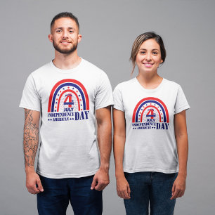 Camiseta Feliz 4 de julio Diseño de Boho Blanco Rojo y Azul