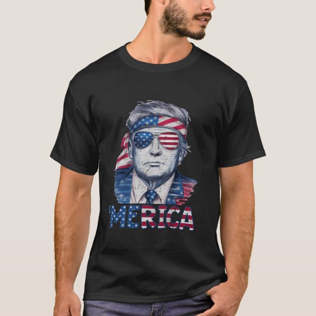 Camiseta Feliz 4 De Julio Donald Trump Bandera De Estados U (Anverso)