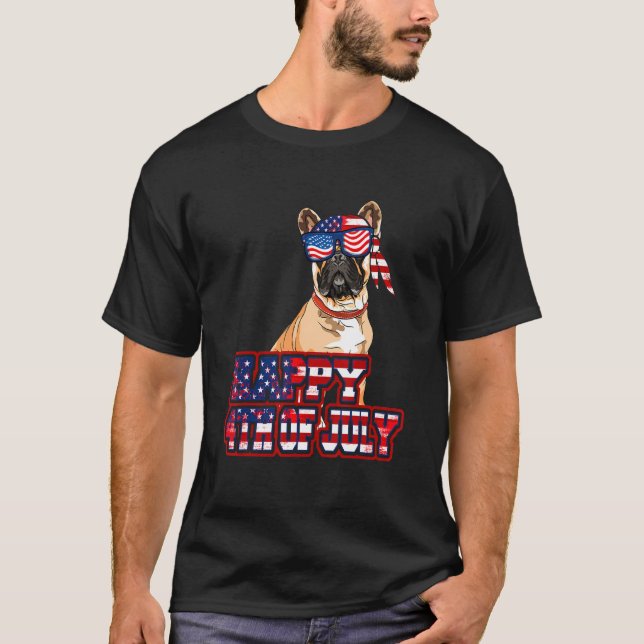Camiseta Feliz 4 De Julio El Bulldog Francés Bandera Estado (Anverso)