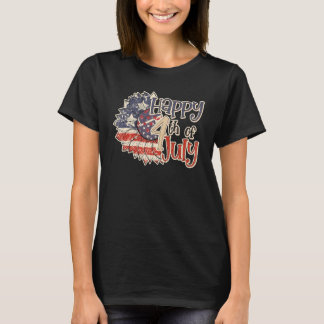 Camiseta Feliz 4 de julio Girasol Vintage Bandera Americana