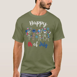 Camiseta Feliz 4 De Julio Gracioso Skeleton América Patriót