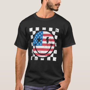 Camiseta Feliz 4 De Julio Groovy Smile Rojo Azul Blanco