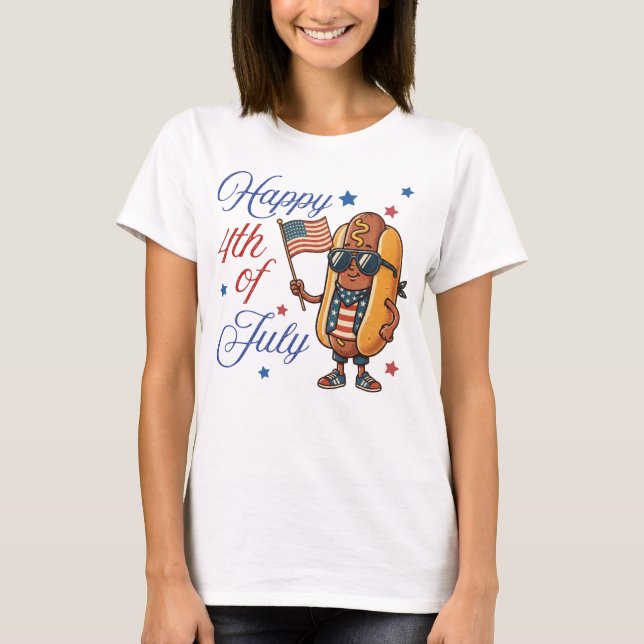 Camiseta Feliz 4 de julio Hotdog (Anverso)