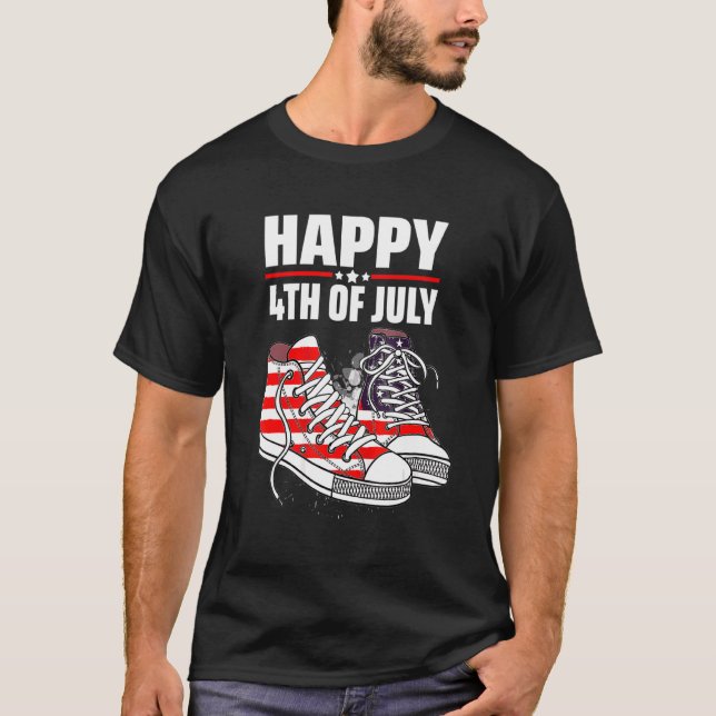 Camiseta Feliz 4 De Julio, Merica Arroja La Bandera Estadou (Anverso)