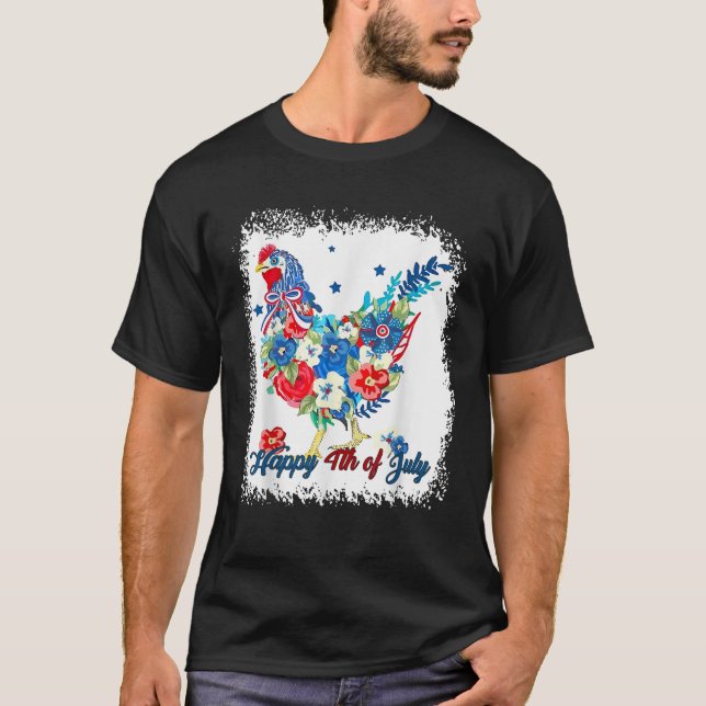 Camiseta Feliz 4 De Julio Patriótico De Flores De Pollo Flo (Anverso)
