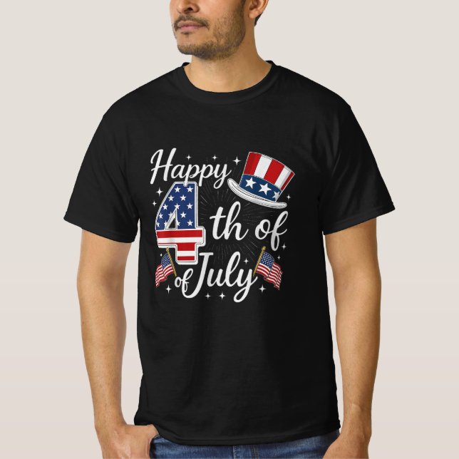 Camiseta Feliz 4 de julio Patriótico de la Bandera de los E (Anverso)