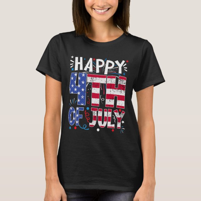 Camiseta Feliz 4 De Julio Patriótico Estadounidense Bandera (Anverso)