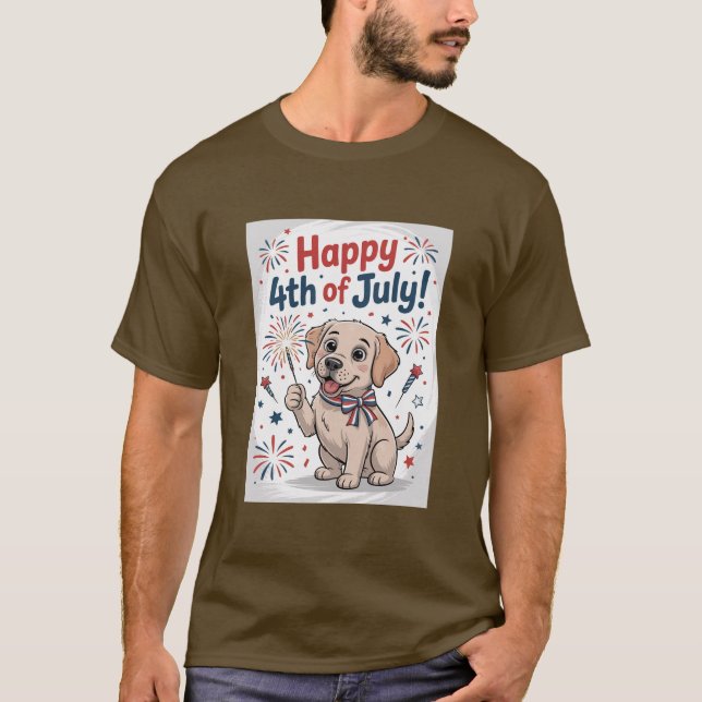 Camiseta "Feliz 4 de julio" Perro adorable con Sparkler (Anverso)