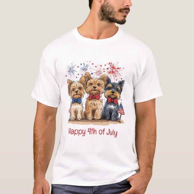 Camiseta Feliz 4 De Julio Perros Terribles De Yorkshire (Anverso)