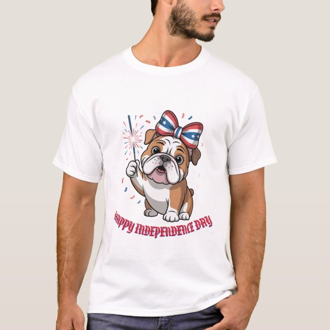 Camiseta "Feliz 4 de julio" Personalizado de Bulldog patrió (Anverso)