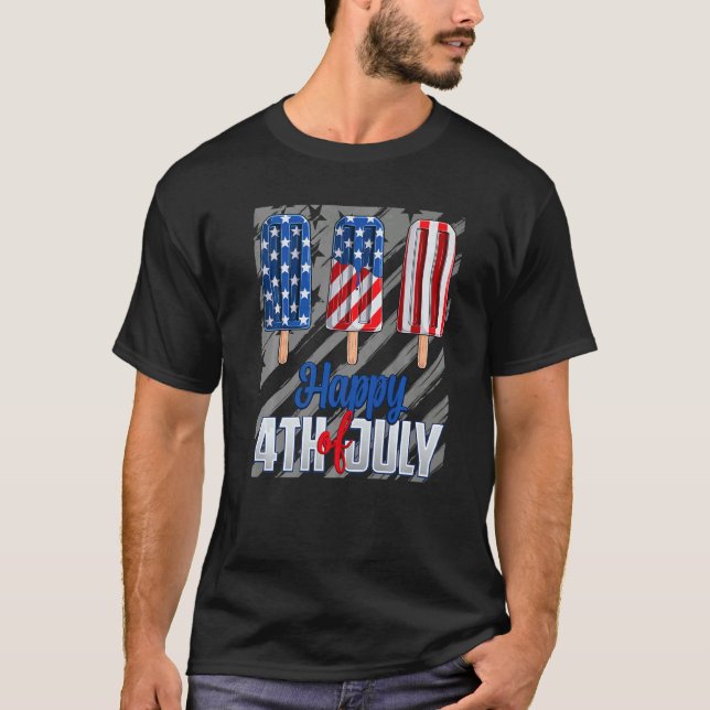 Camiseta Feliz 4 De Julio Popsicle Rojo Azul Blanco America (Anverso)