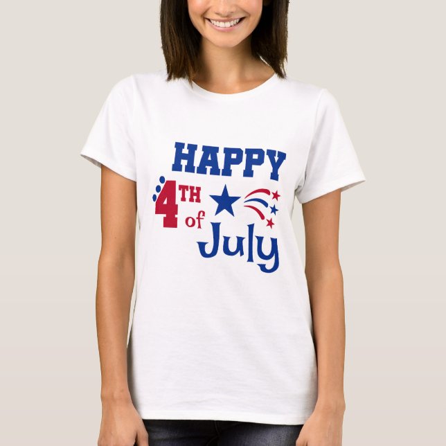 Camiseta Feliz 4 de julio tipografía y petardos (Anverso)