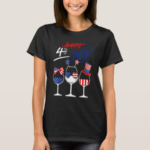Camiseta Feliz 4 De Julio Vino Blanco Rojo Vidrio Americano