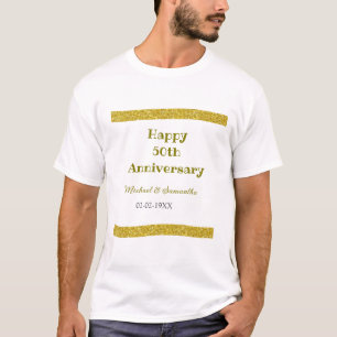 Camiseta Feliz 50 aniversario borde de brillo dorado gris 
