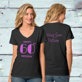 Camiseta Feliz 60 cumpleaños nombre rosado caliente negro