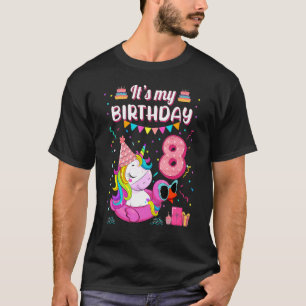 Camiseta Feliz 8° cumpleaños, Chica Unicorn Duck Float Summ