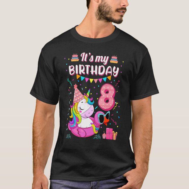 Camiseta Feliz 8° cumpleaños, Chica Unicorn Duck Float Summ (Anverso)