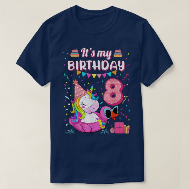 Camiseta Feliz 8° cumpleaños, Chica Unicorn Duck Float Summ (Diseño del anverso)