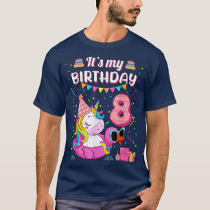 Camiseta Feliz 8° cumpleaños, Chica Unicorn Duck Float Summ